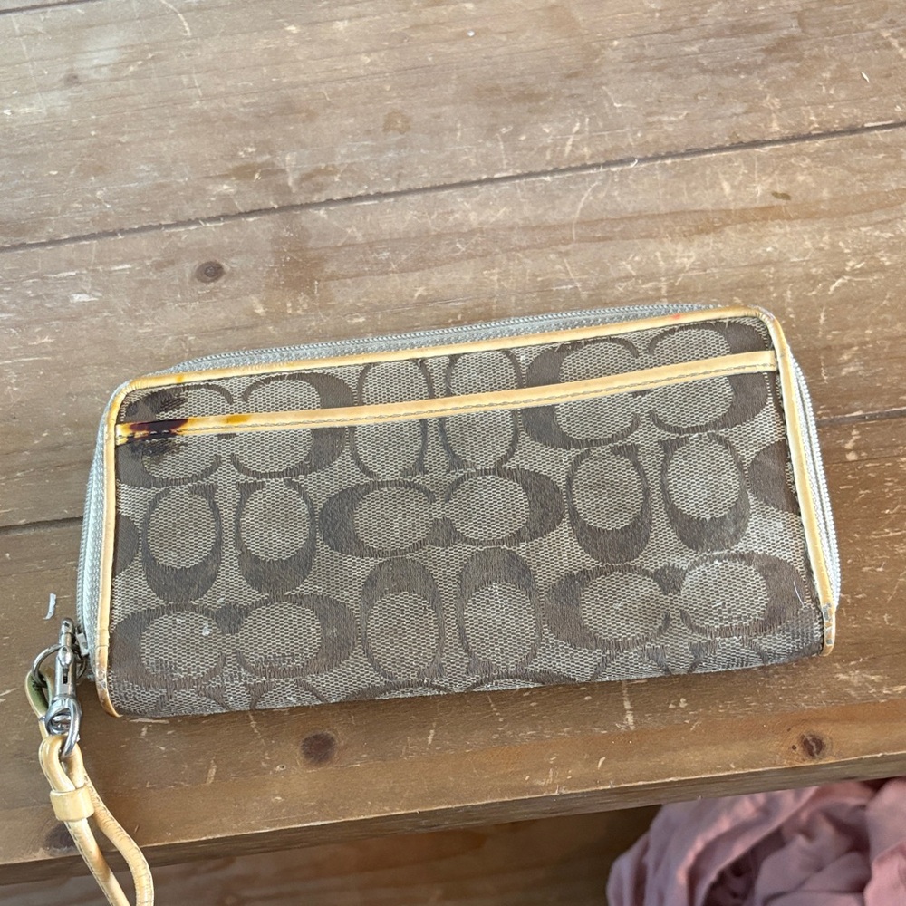 Coach Brown and Tan Signature Wristlet